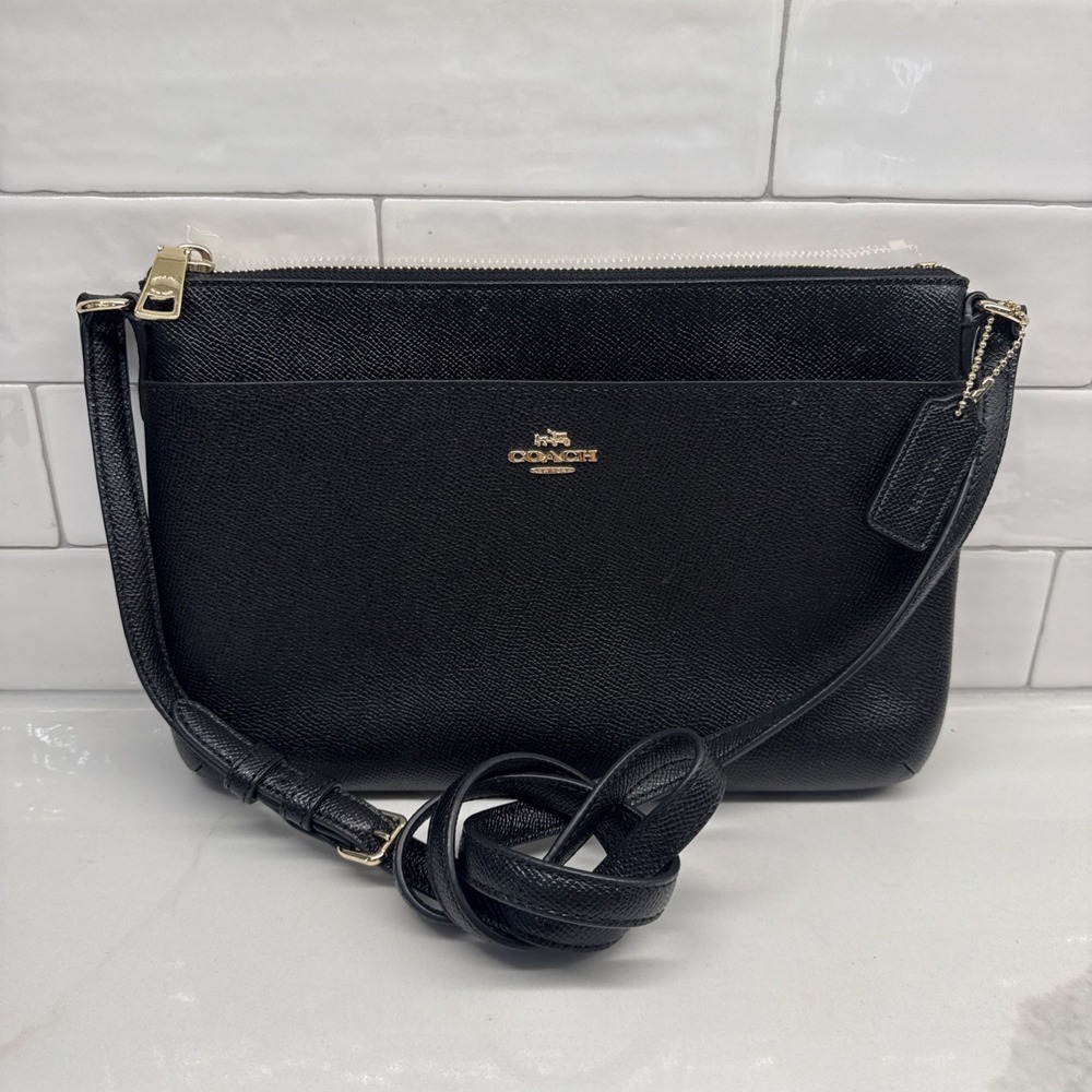 Coach F57788 East West Crossbody Bag Black Crossgrain Leather Gold Hardware